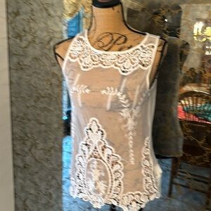 NWOT Karen Kane white overlay top with beautiful detail